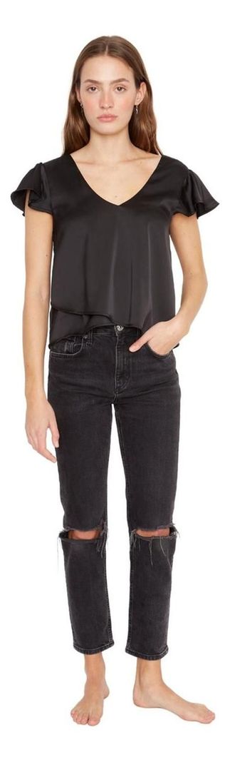 Polera Sara Manga Corta Satin Negra Jacinta Tienda-6