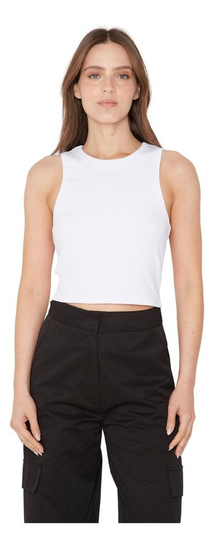 Rib Tank Top Crop Blanco Jacinta Tienda-0