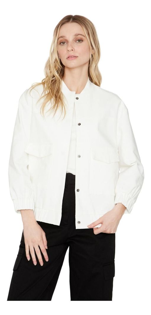 Chaqueta Bomber Manga Larga Blanca Jacinta Tienda-0