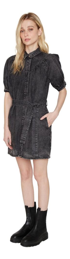 Vestido Denim Manga Corta Negro Jacinta Tienda-2