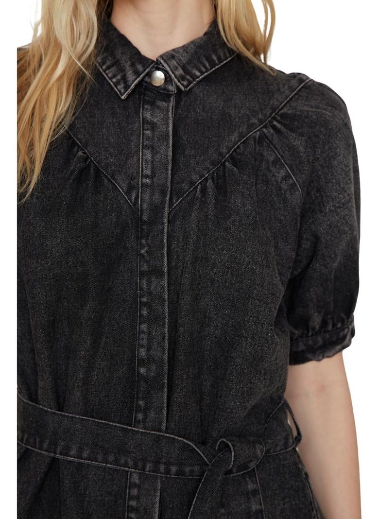 Vestido Denim Manga Corta Negro Jacinta Tienda-5