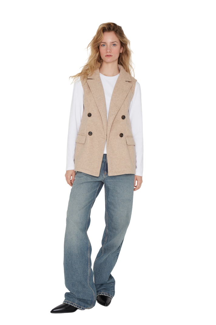 Chaqueta Royal sin mangas camel Jacinta Tienda-0
