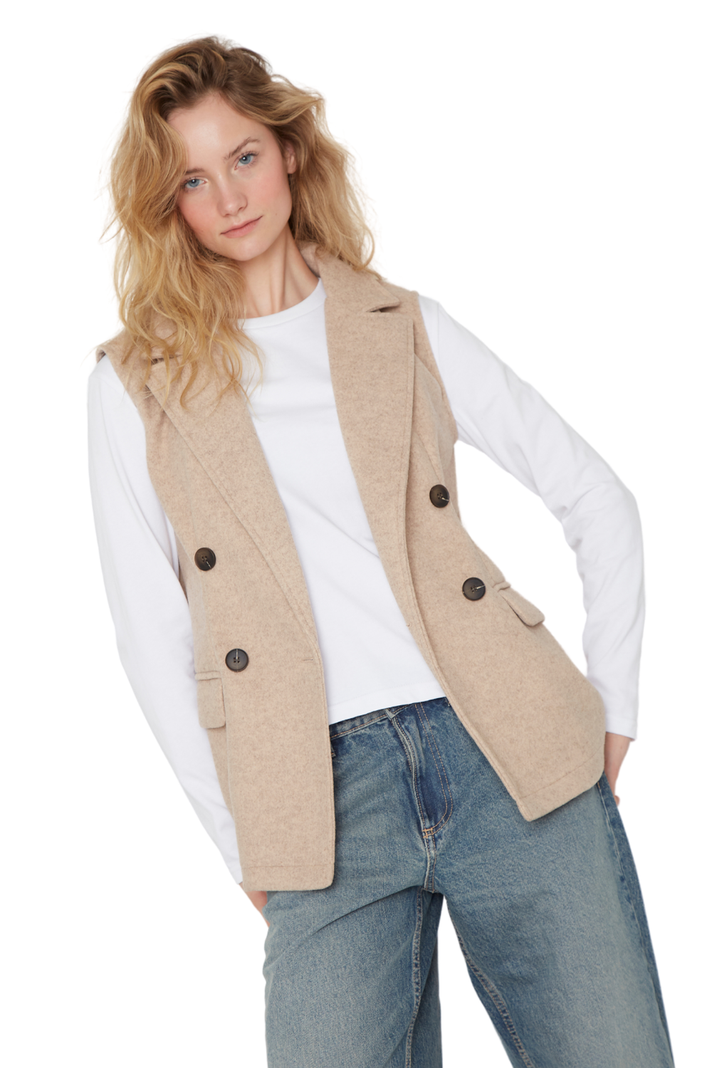 Chaqueta Royal sin mangas camel Jacinta Tienda-1