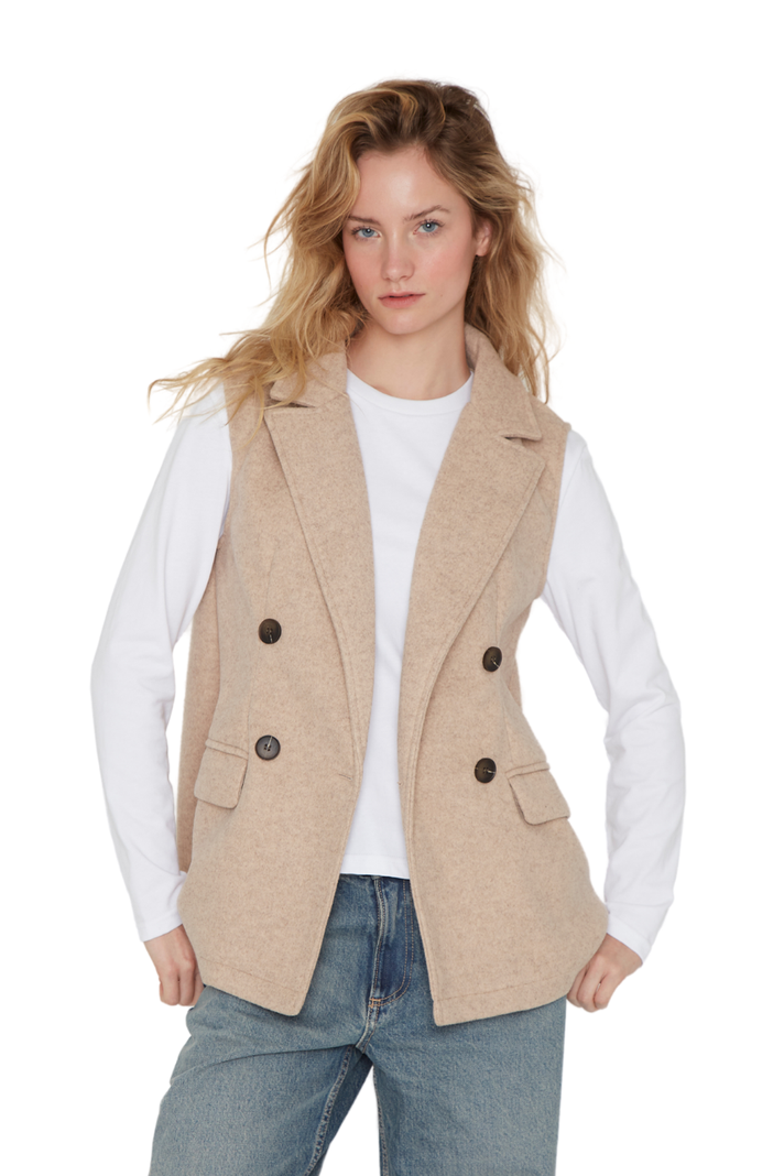 Chaqueta Royal sin mangas camel Jacinta Tienda-2
