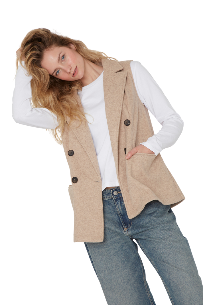 Chaqueta Royal sin mangas camel Jacinta Tienda-3