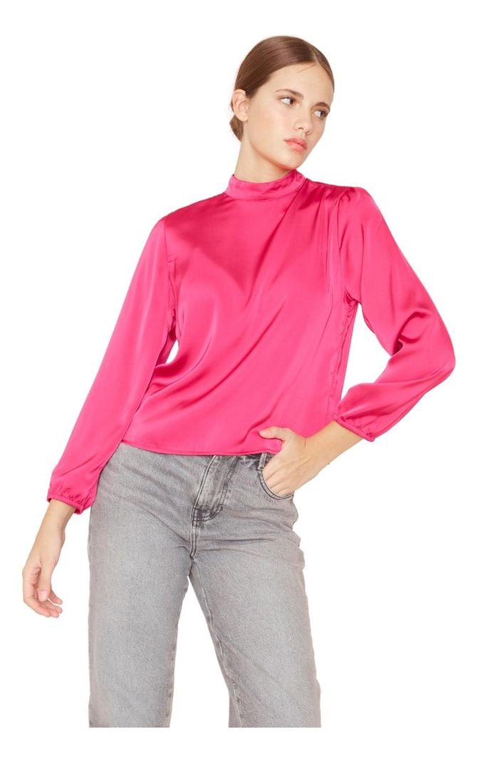 Blusa Paula Ii Satin Fucsia Jacinta Tienda-4