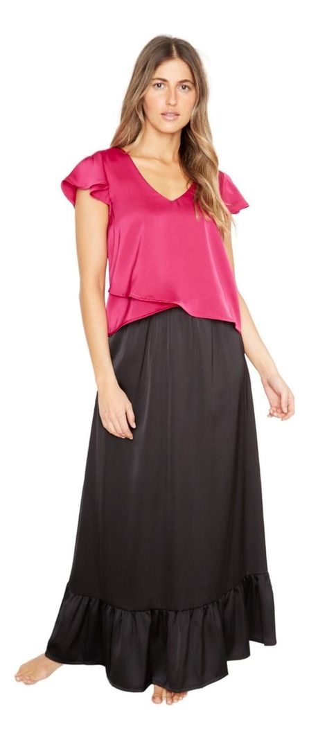 Polera Sara Manga Corta Satin Fucsia Jacinta Tienda-0