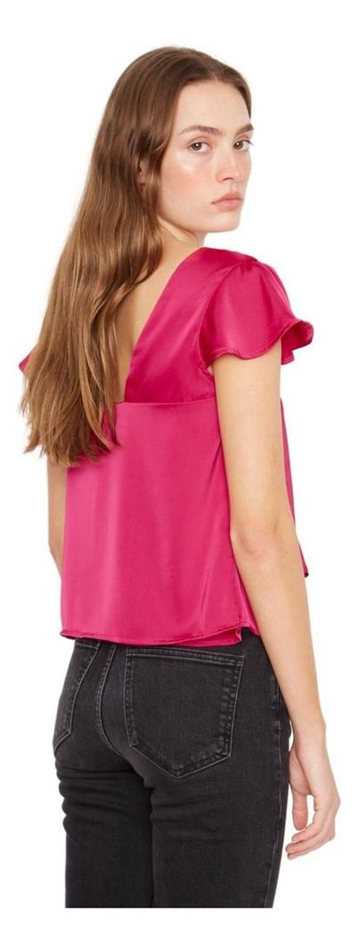 Polera Sara Manga Corta Satin Fucsia Jacinta Tienda-3