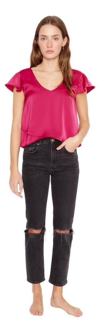 Polera Sara Manga Corta Satin Fucsia Jacinta Tienda-6