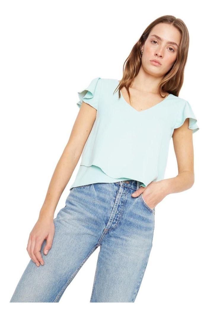 Polera Sara Manga Corta Iii Celeste Jacinta Tienda-2