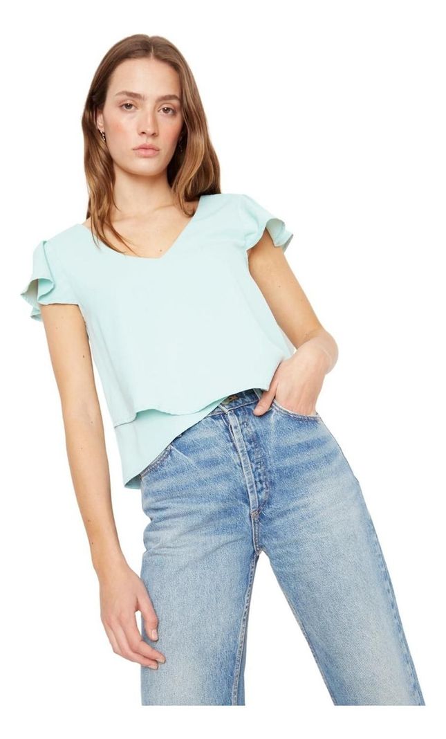Polera Sara Manga Corta Iii Celeste Jacinta Tienda