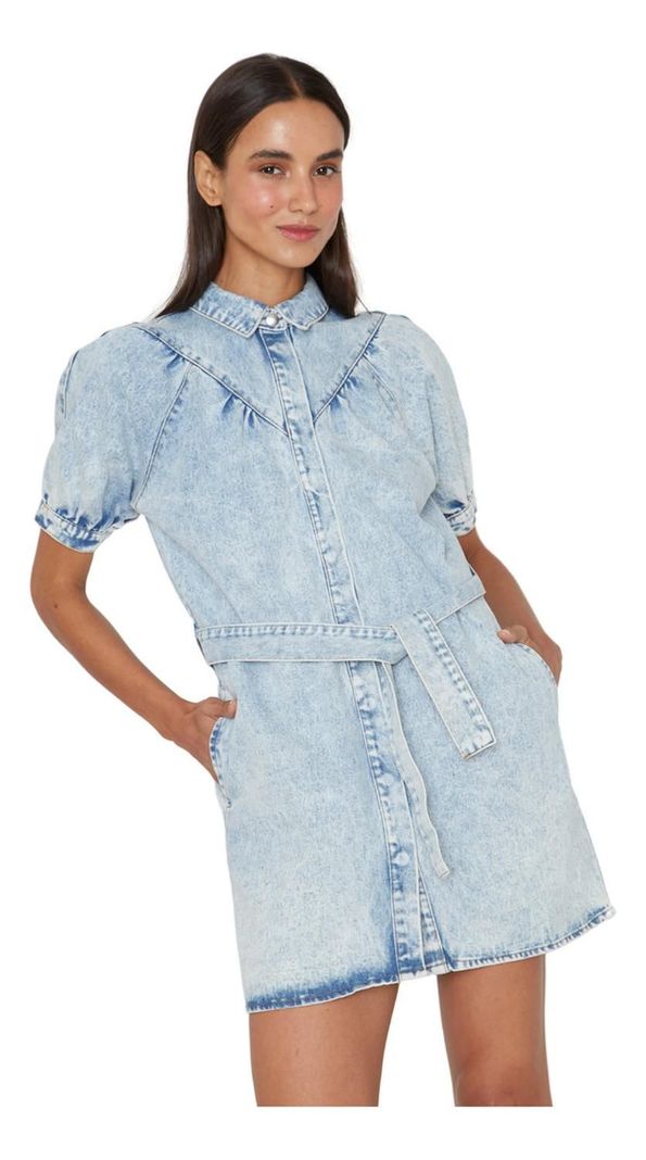 Vestido Denim Manga Corta Azul Jacinta Tienda-0