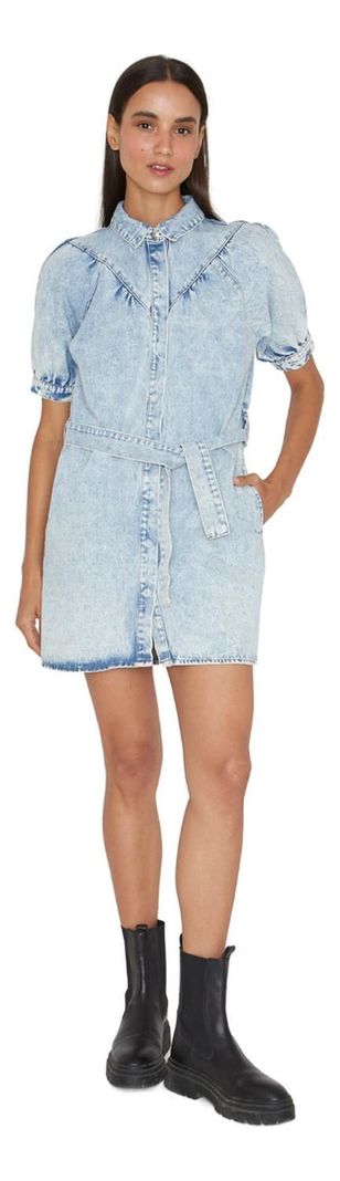 Vestido Denim Manga Corta Azul Jacinta Tienda-1