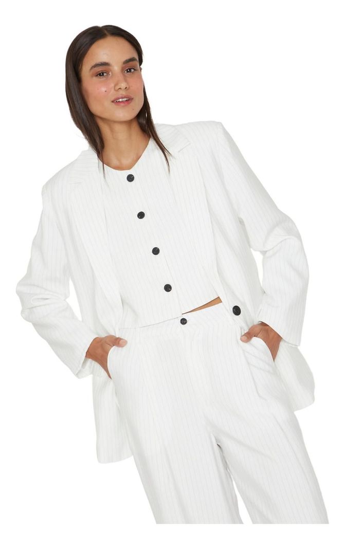 Blazer Oxford Rayas Blanco Jacinta Tienda-1
