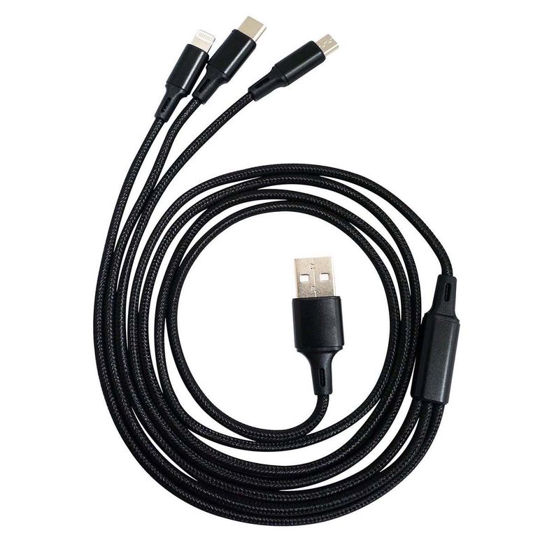 Cable Telefonia Negro 3 en 1 Lightning + Micro USB +  Tipo C 1,2 Metros Urbano Labs-2