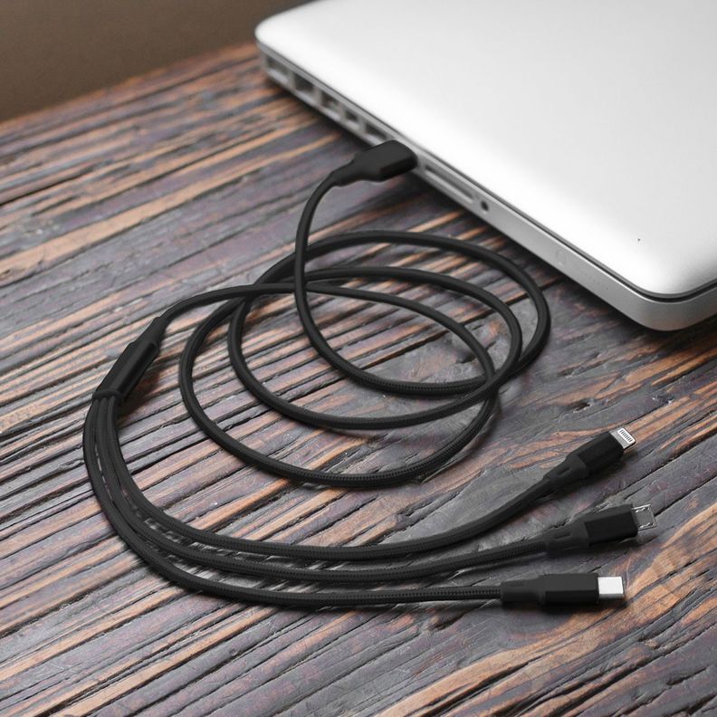Cable Telefonia Negro 3 en 1 Lightning + Micro USB +  Tipo C 1,2 Metros Urbano Labs-3