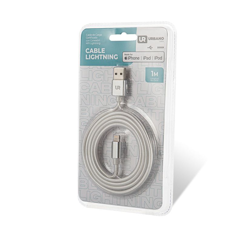 Cable Iphone Lightning Certificado 1 Metro Silver Urbano Labs-2
