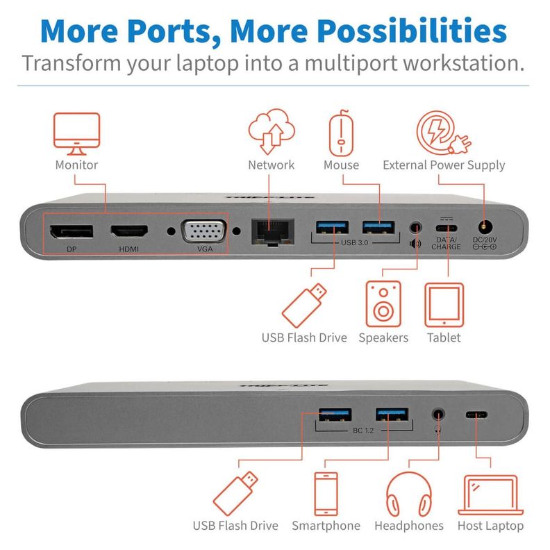 Docking Station Tripplite Ultra HD 4K DP HDMI VGA USB A/C-4