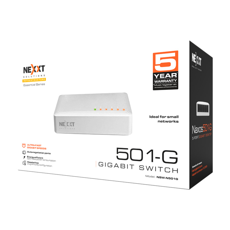 Switch de escritorio Nexxt Solutions 5 puertos NSW-N501G-6