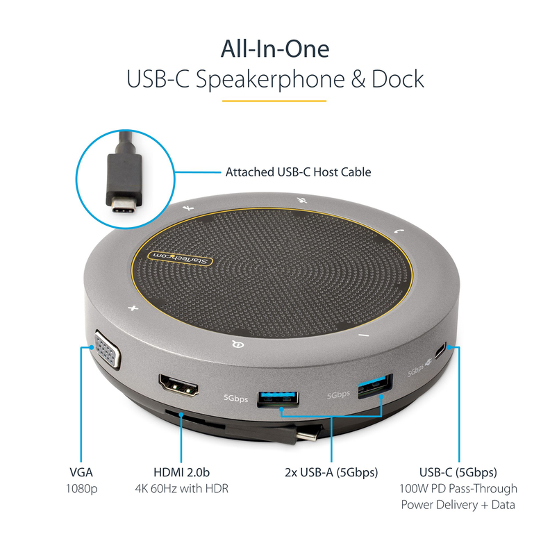 Docking Station con Altavoz StarTech USB-C a VGA/4K HDMI-6