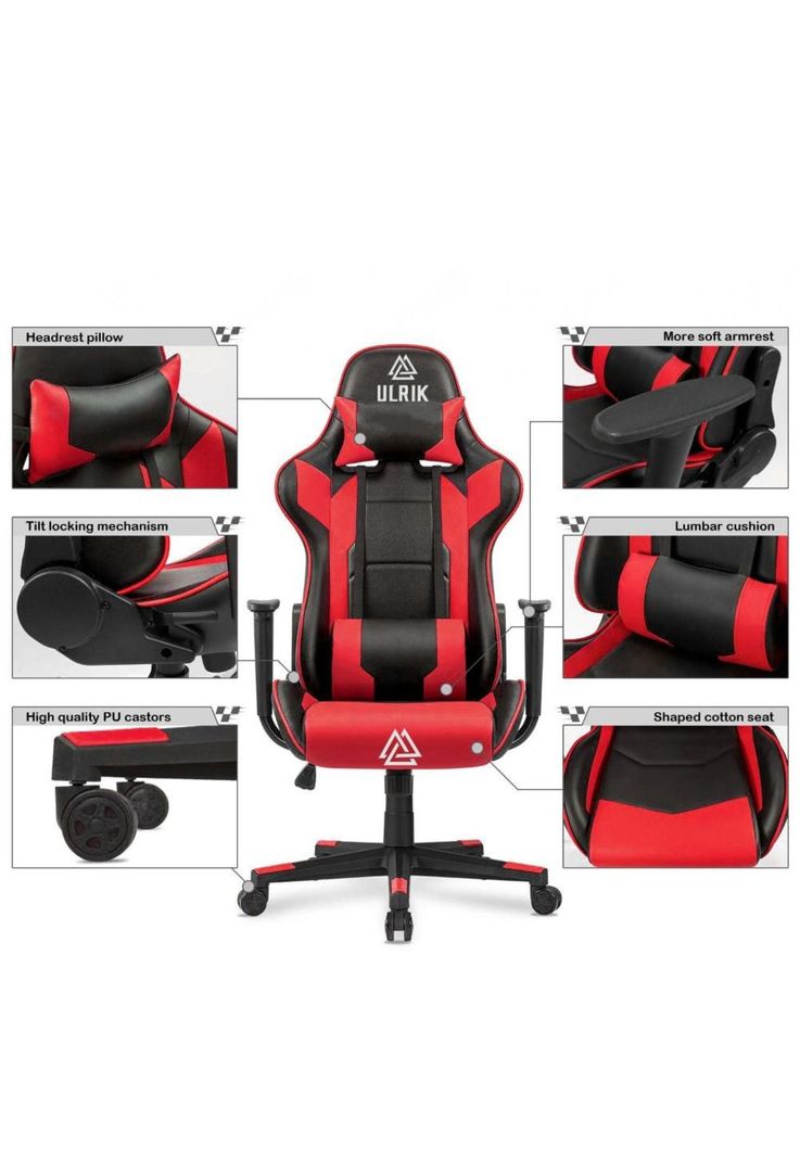 Silla Gamer de Oficina Profesional Ulrik Roja-2