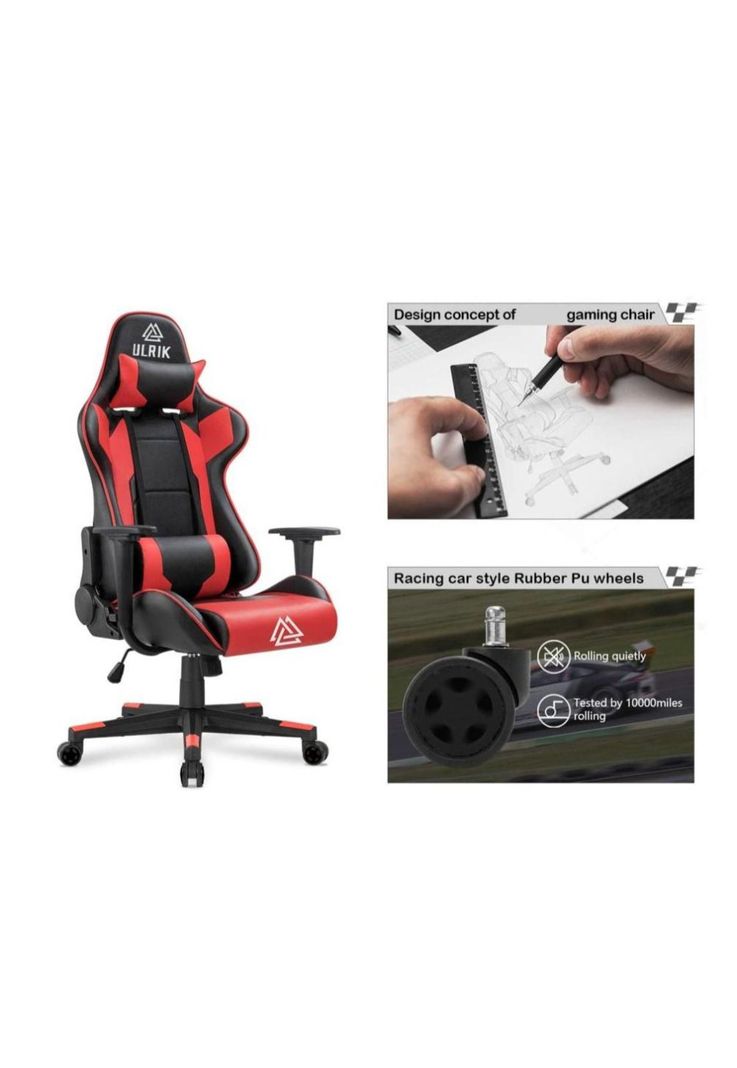 Silla Gamer de Oficina Profesional Ulrik Roja-3