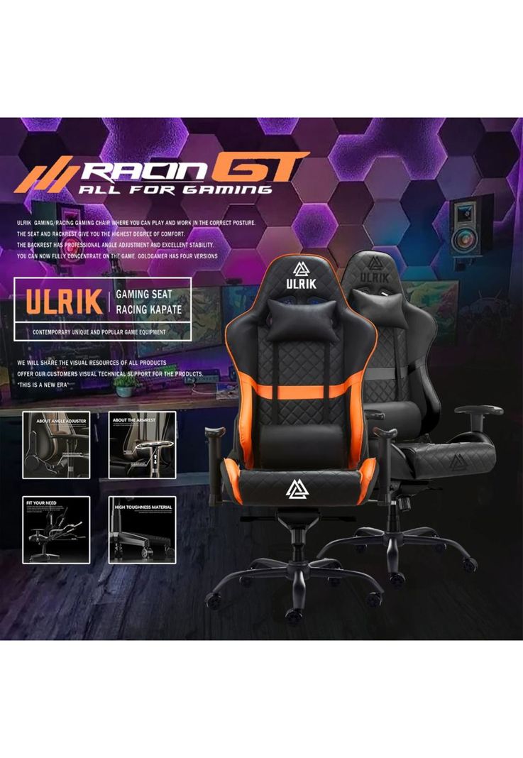 Silla Gamer de oficina Profesional Ulrik Pro XL Iron 4D Naranjo-2