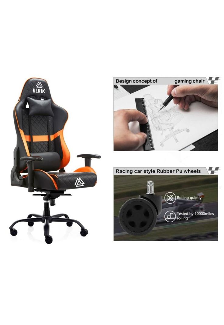 Silla Gamer de oficina Profesional Ulrik Pro XL Iron 4D Naranjo-5