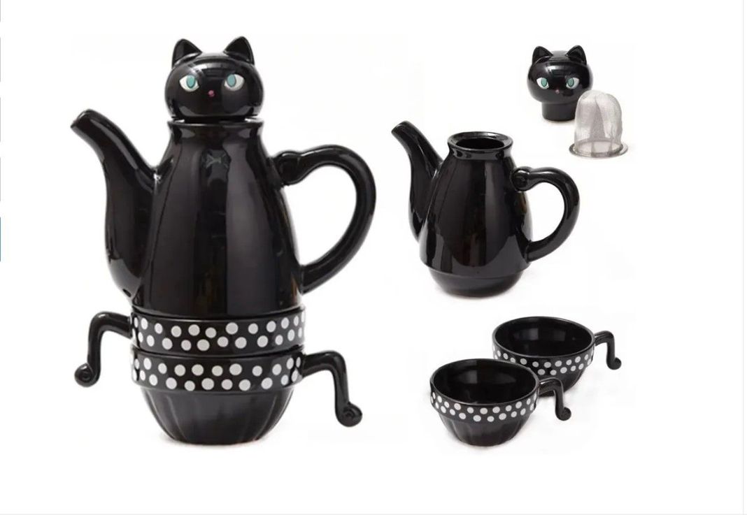 Set Tetera Gato Infusor + 2 Tazas Mug Gatos-2