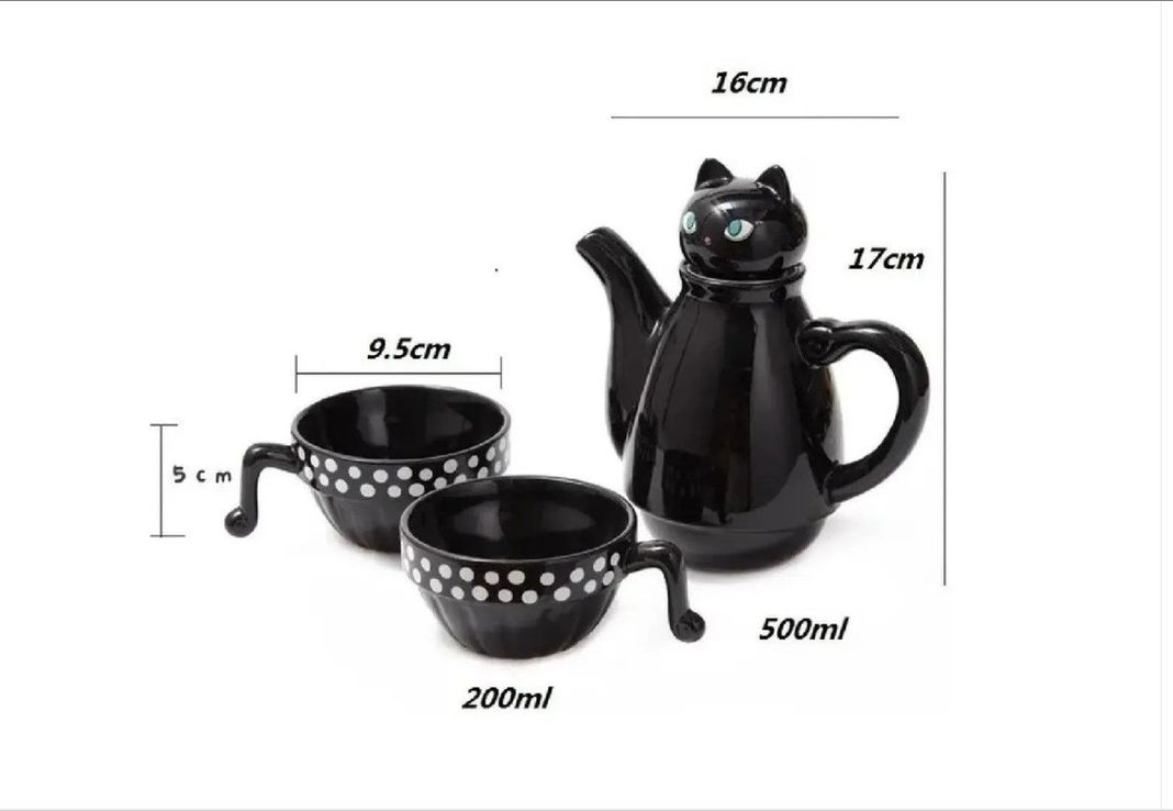 Set Tetera Gato Infusor + 2 Tazas Mug Gatos-3