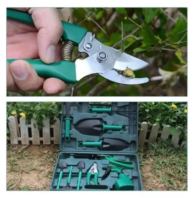 Kit Herramientas Jardinería Acero Rastrillo Tijera Podar-4
