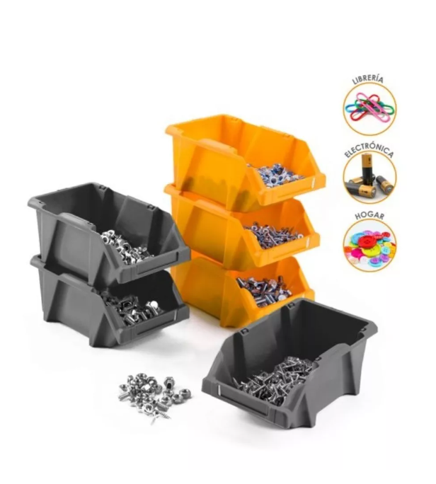 Set 6 Cajas Organizadoras Apilables Gris Gaveta Etiquetable-2