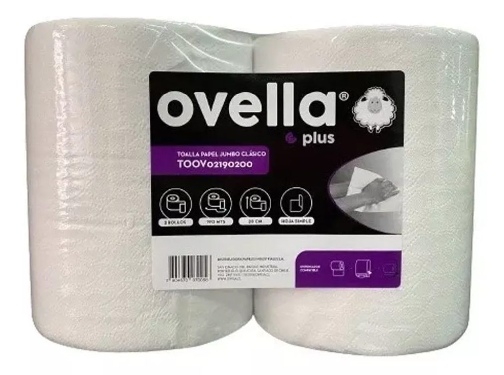 Toalla Papel Jumbo – Dispensador – Ovella – 190 Mts – 2 Uds.-0