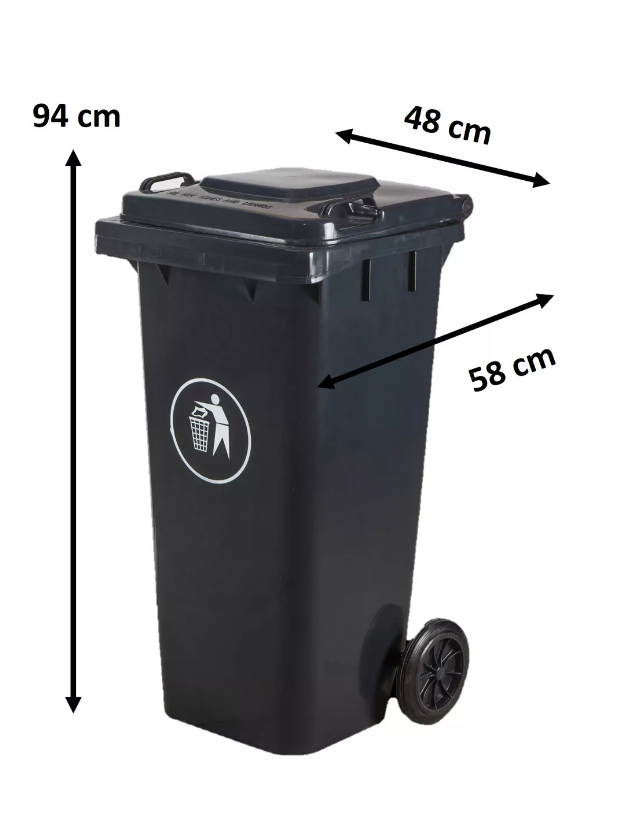 Basurero Contenedor De Basura 120 Litros Con Ruedas Color Negro-1