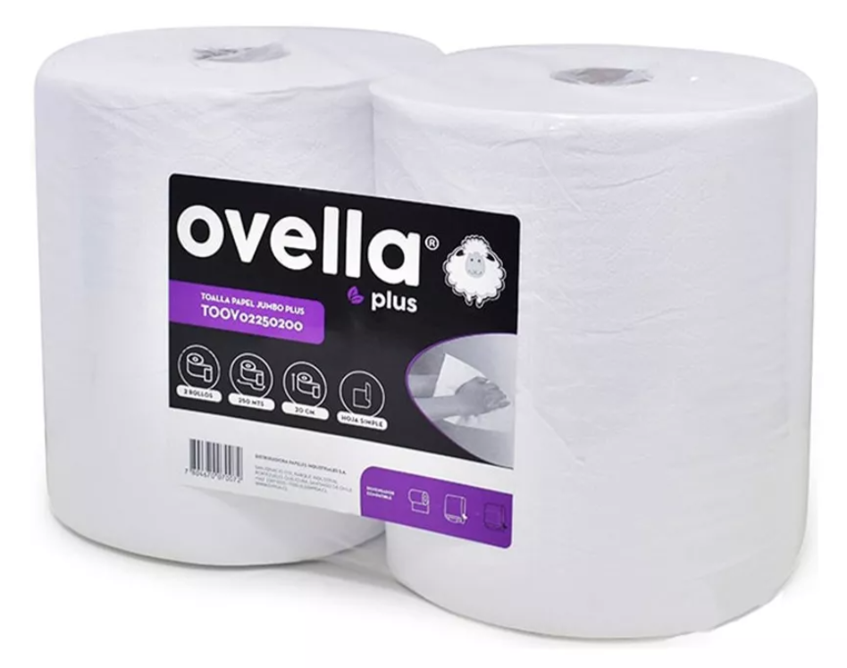 Toalla Papel Jumbo – Dispensador – Ovella – 250 Mts – 2 Uds.-1