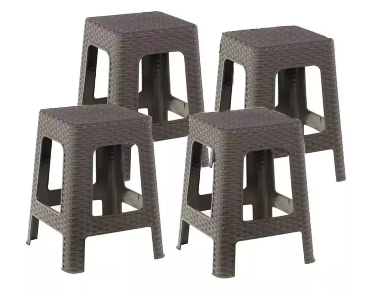 Pack De 4 Unidades De Piso Banquito Rattan Simil-0