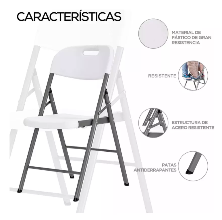 Silla Plegable Plastica Blanca 46x53x83cm-3