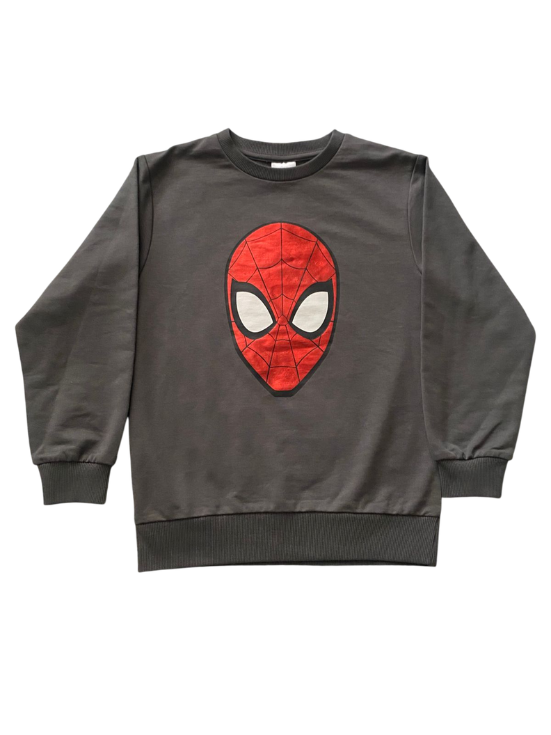 Poleron Spiderman Talla 8 mascara brillante Gris