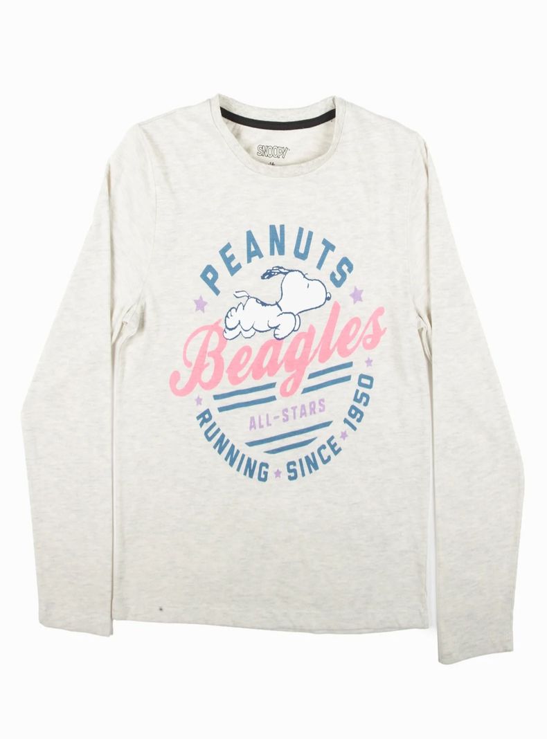 Polera Snoopy Talla 14 color gris manga larga-0