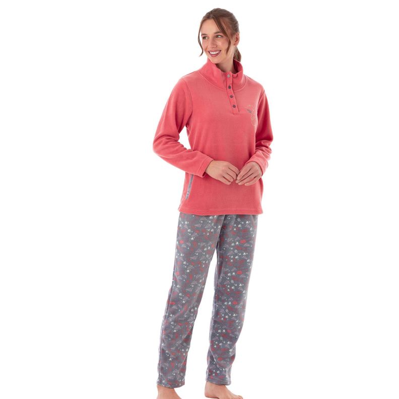 BECKIL COD 1785  PIJAMA POLAR CON CUELLO, PANTALON ESTAMPADO Coral S