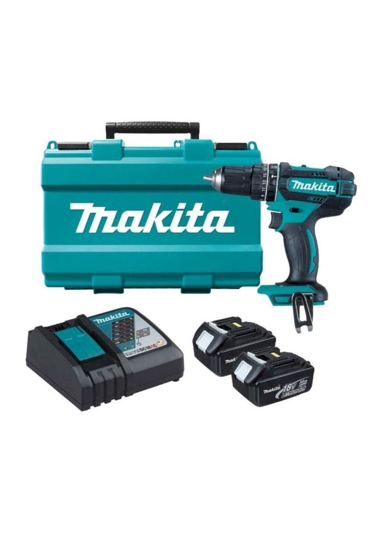 Taladro Percutor Inalámbrico 18V + 2 Baterías + Cargador + Maleta de Transporte DHP482RFE Makita-0