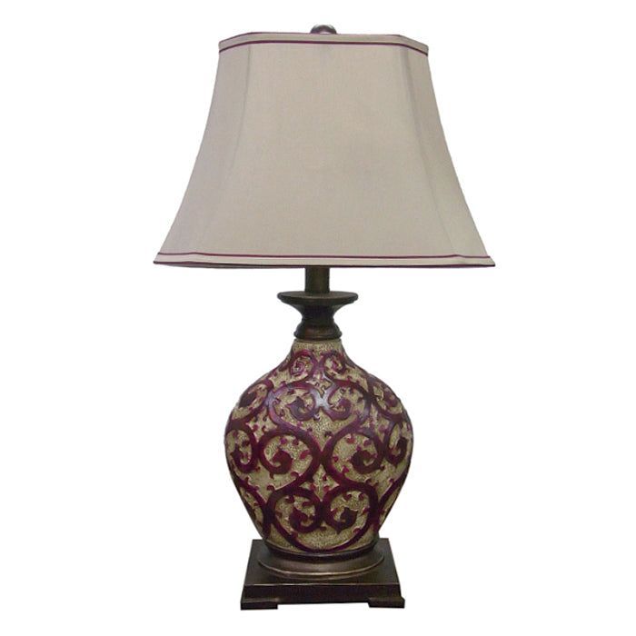 LAMPARA SOBREMESA CLASICA BEIGE ROJO E27 1X60W-0