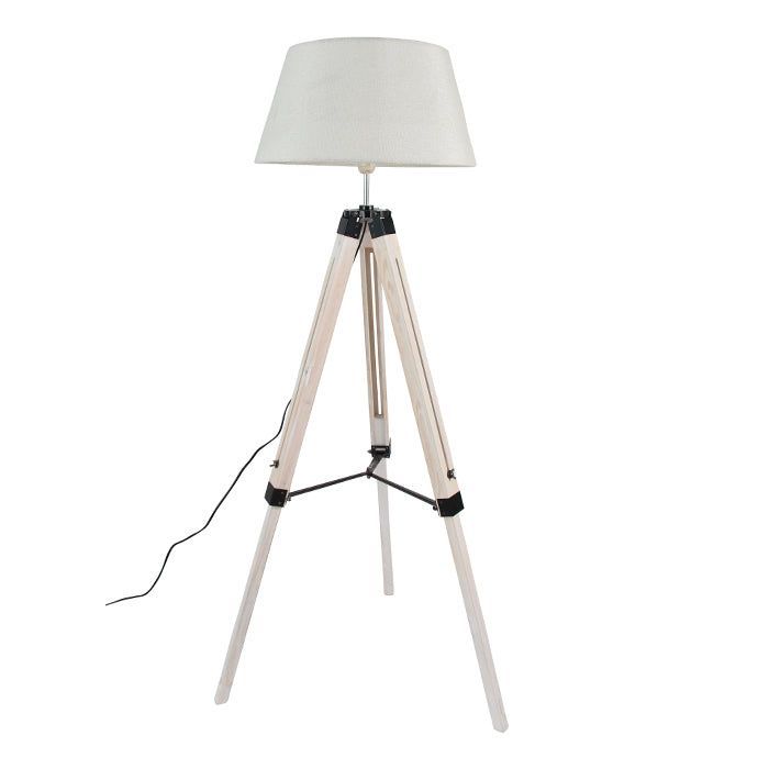 LAMPARA DE PIE MADERA BLANCA 1X60W E27-0