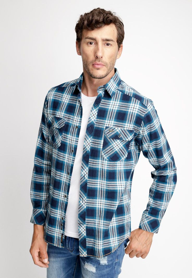 Camisa Checkered Arizona Fj Ocean Azul S