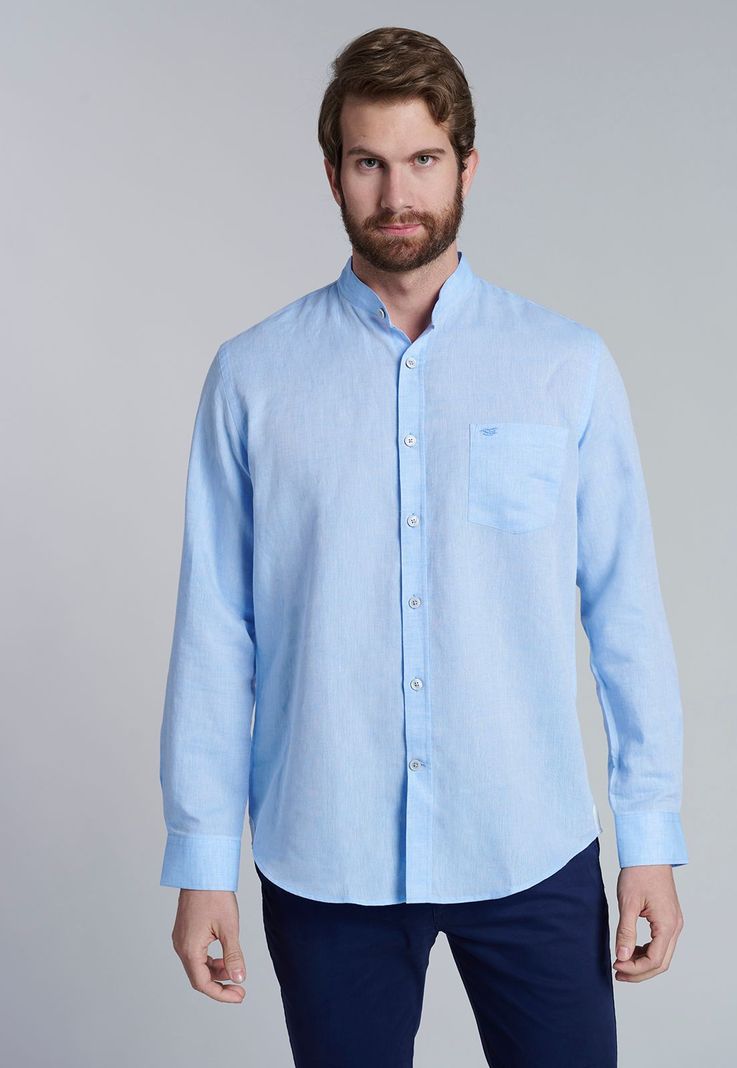 Camisa Lino Cuello Mao  F Sky-0