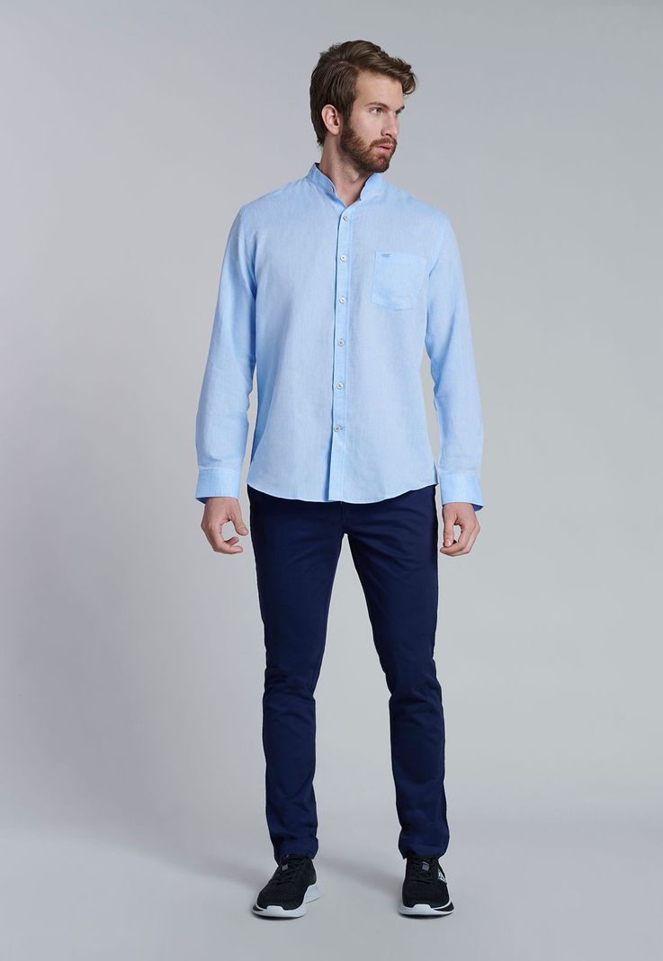 Camisa Lino Cuello Mao  F Sky-1