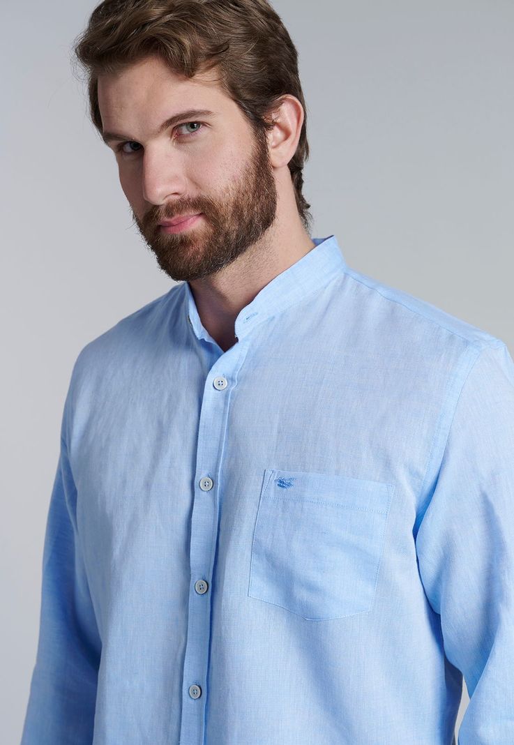 Camisa Lino Cuello Mao  F Sky-2