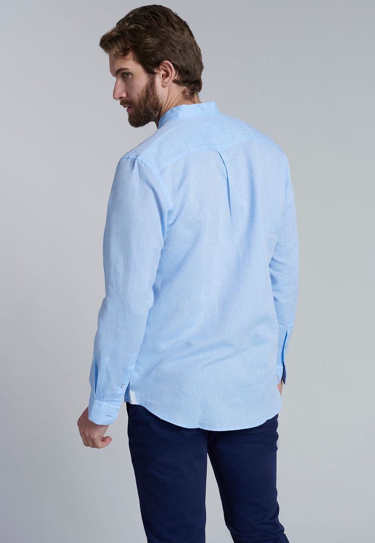 Camisa Lino Cuello Mao  F Sky-3