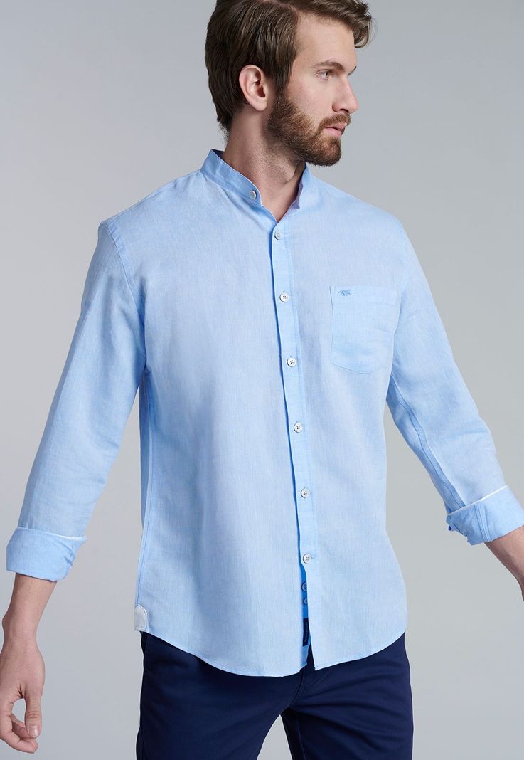 Camisa Lino Cuello Mao  F Sky-4