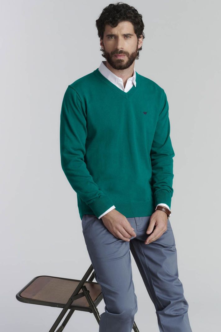 Sweater V Neck Solido F Smart Casual Lt River-4